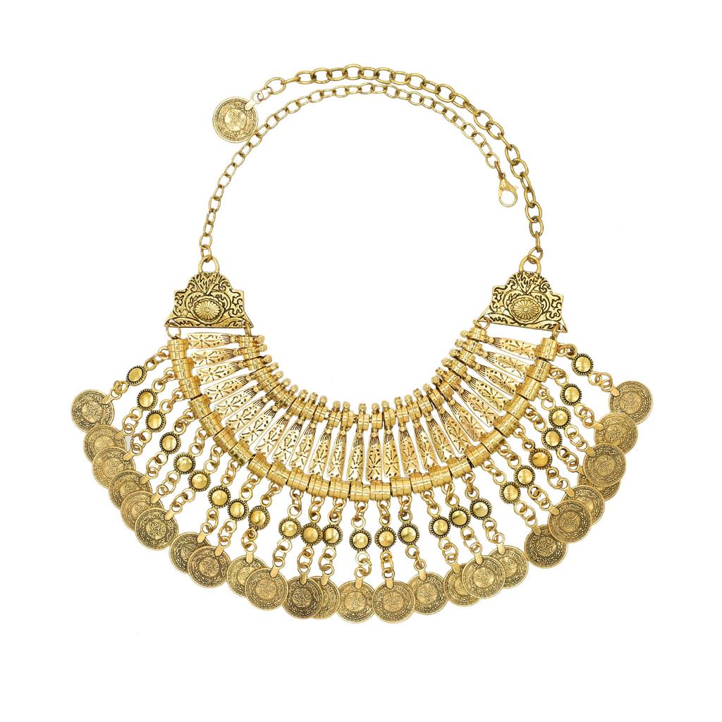 Gypsy Bohemia Coin Tassel Statement Choker Necklace Women Boho Afghan Turkish Ethnic Tribal Jewelry Accessories