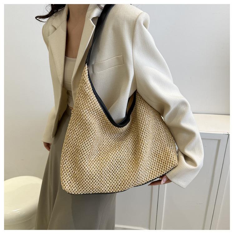 ins Vintage Nylon Braided Tote Bag Summer Large Capacity Underarm Bag One Shoulder Lightweight Resort Wind Beach