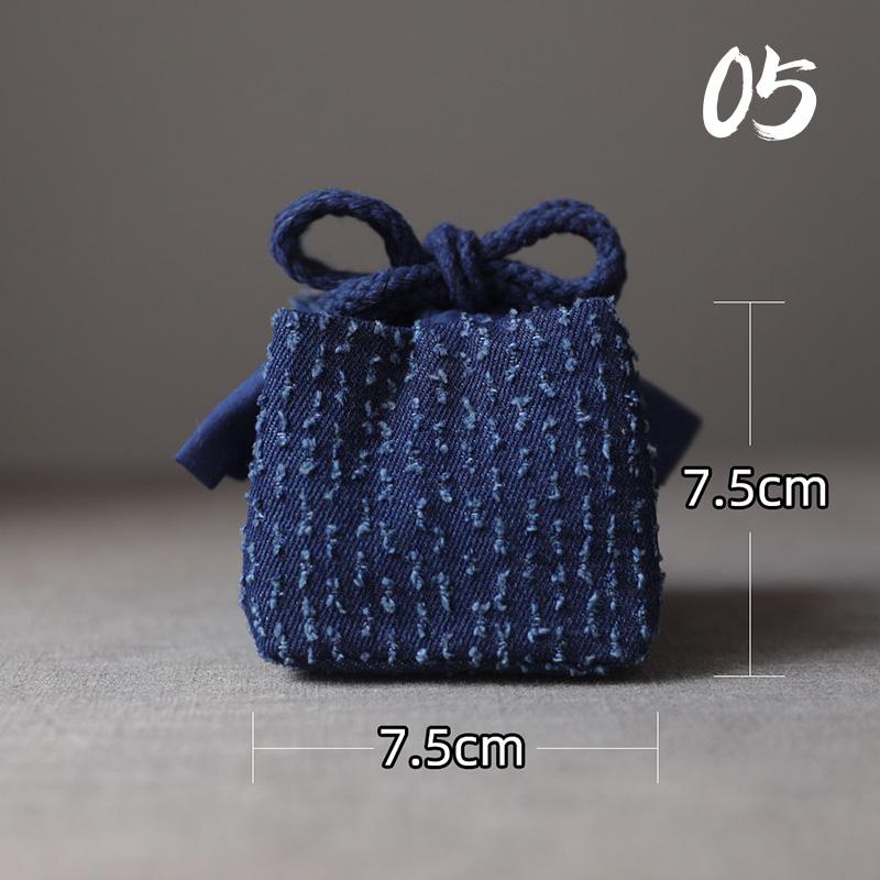 Large Denim Tea Set Carry Bag for Teapot with Four or Six Cups Portable Storage Organizer for Travel Outdoor Use No Cups