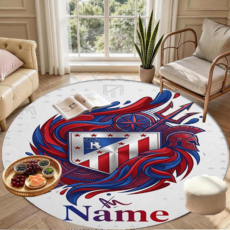 Tapis rond personnalisé avec nom imprimé Atletico Madrid, Tapis polyvalent pour la décoration de la maison, pour salle de jeux, appartement, balcon, entrée, couloir Cadeau