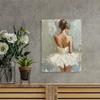 Ballerina Wall Art - Waterproof Oil Painting on Canvas with Wrap-Around No Frame, White & Beige Ballet Dancer Painting for