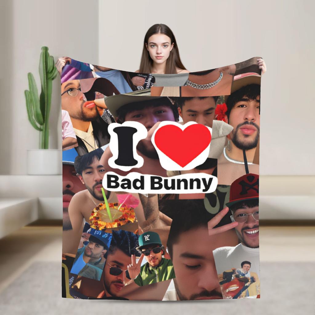 Zanger Bads Bunnys Deken Kwaliteit Warm Beddengoed Plaids Winter Picknick Buiten Grappig Sprei