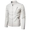 Mens Slim Fit PU Leather Jacket Trendy Stand Collar Casual Motorcycle Coat
