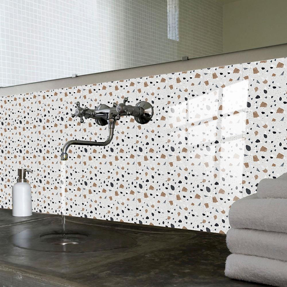 10ks Nálepka na mramorové teracové dlaždice Kuchyňský backsplash Olejotěsná skříňka Umyvadlo Slupka &; Stick vodotěsné umělecké samolepky na zeď