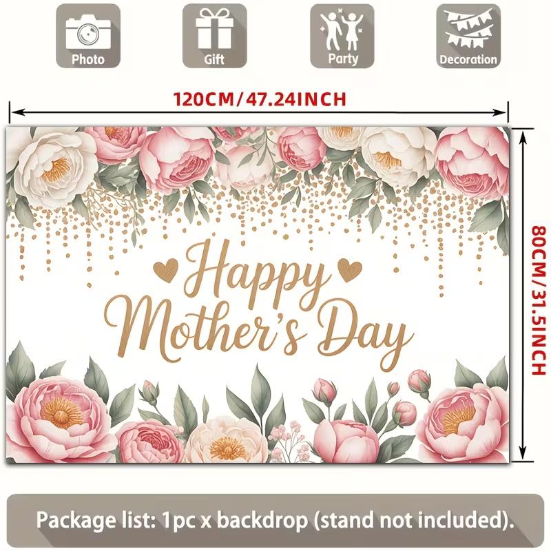 Розовая цветочная гобеленовая картина ко Дню матери, акварельные пионы с золотым глиттером для фотозоны ко Дню матери 47.2x31.5inch/120*80cm