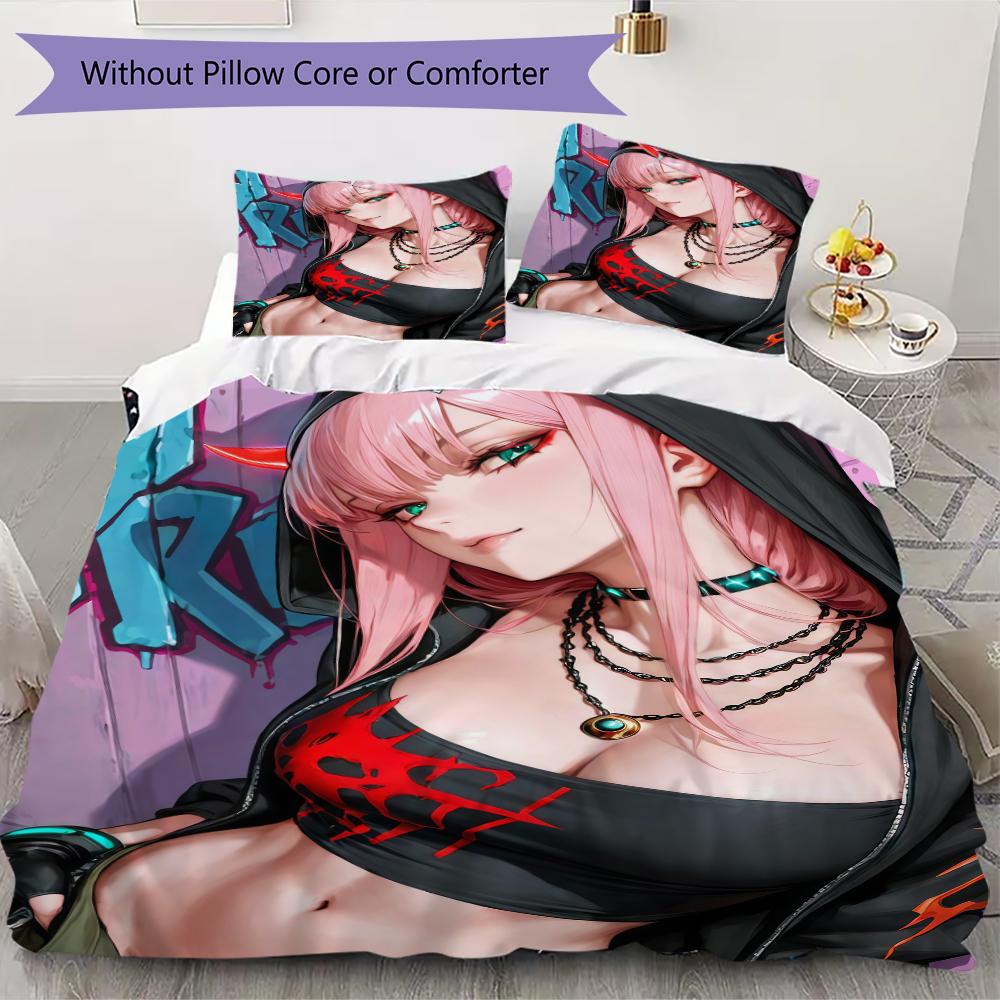 Darling In The Franxx Pattern Bedding Uilt Set Uilt Cover Pillowcase Home Decoration Birthday Gift (1 * Duvet Cover + 2 * Pillowcase Without Core)