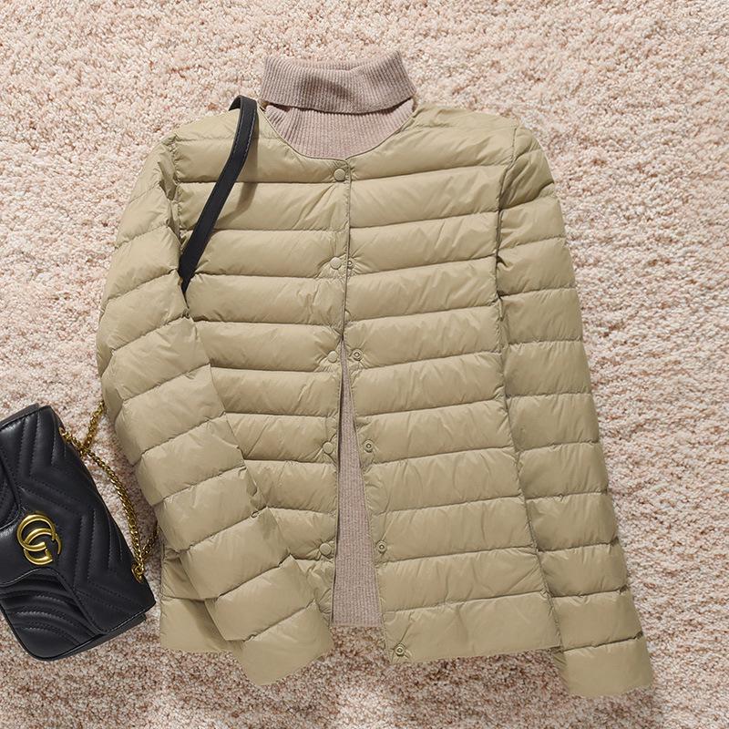 2024 Women's Lightweight Collarless Down Jacket, Short Round Neck, Thin Outerwear