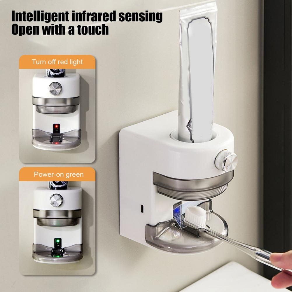 

Wall Mounted Automatic Toothpaste Dispenser Rechargeable Adjustable Volume Easy Install Electric Toothpaste Squeezer белый