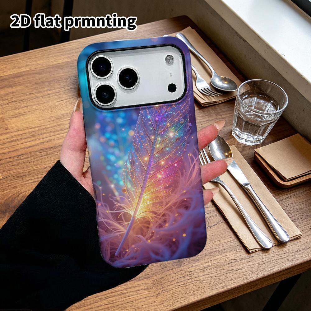 Phone Case: 2D Flat Design Suitable for iPhone 18, 17, 16, 15, 14, 13 Pro Film Protective Case, Couple Style, Starlight Feather, Christmas and Hallowe