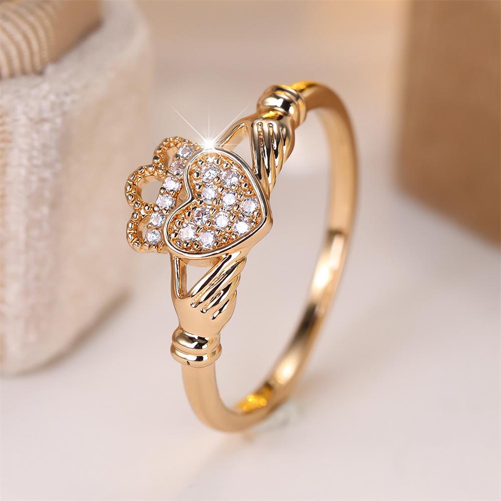 Luxus Kristall Weiß Zirkon Herz Krone Ringe Für Frauen Vintage Gold Farbe Verlobungsring Hochzeits Schmuck Valentinstag Geschenke 10 white