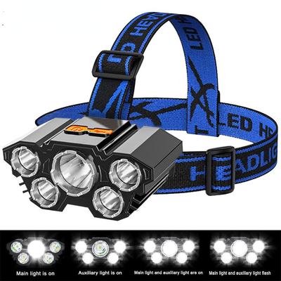 5LED with Built-in 18650 Battery USB Rechargeable Portable Flashlight Lantern Torch Headlamp Outdoor Camping Headlight Fishing