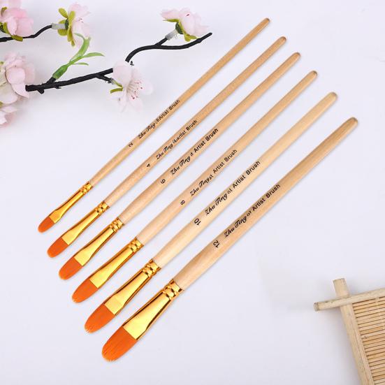 6Pcs/Set Painting Pen Set Dense Bristles DIY Soft Bristle Original Wood Color Rod Student Art Watercolor Paint Brushes Studio Supply