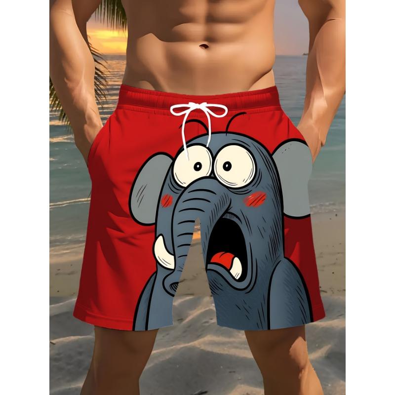 Men s fashionable printed beach shorts, cute animal pattern 3D printing, S