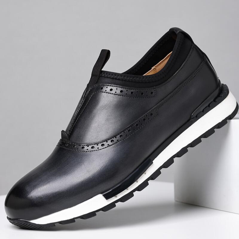 

Men s Casual Shoes Lace Up Genuine Leather Oxfords Outdoor Men Shoes Non-slip Men s Sneakers Zapatos Hombre a29 47 чёрный