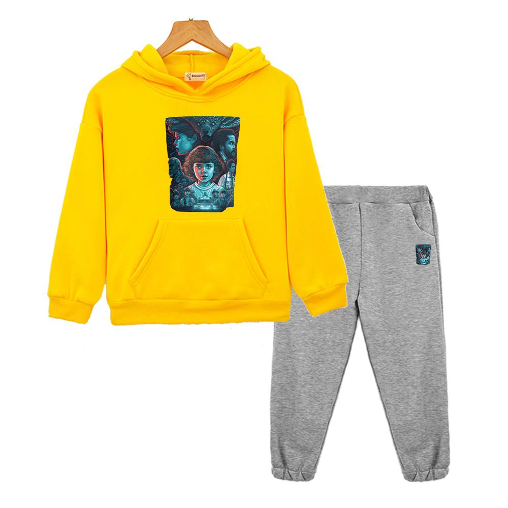 Stranger Things Print Anime Hoodie Fleece Sweatshirt Jacke Junge Mädchen Kapuzen-Sportsets 2-teilig Pullover+Hose Kinder Boutique Kleidung