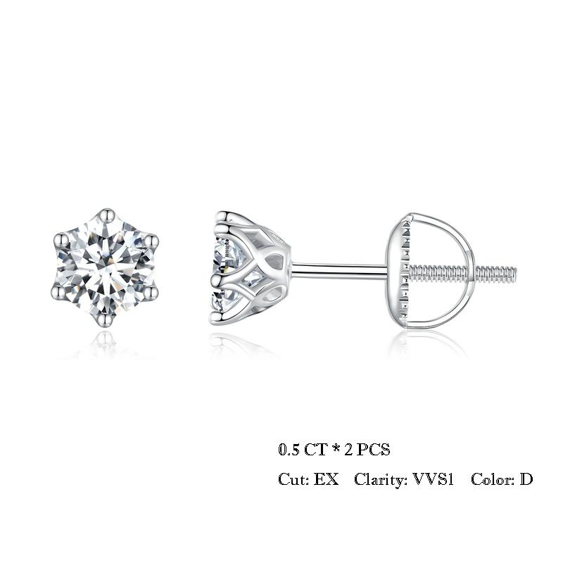 BAMOER Moissanite Stud Earrings, D Color Brilliant Round Cut Lab Created Diamond 925 Silver Earrings Gold Plated for