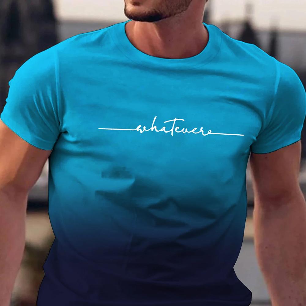 Male Gradient T Shirts Summer Men's Clothes Whatever Letter Short Sleeve Men Trend Products Sports Top Gym Tee Quick Dry T-Shirt