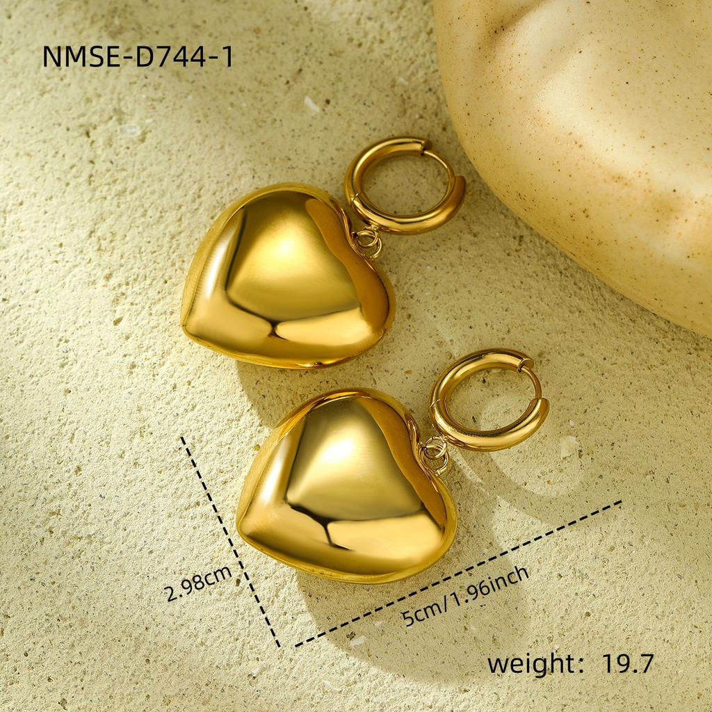 GEMCHIC Women's Heart Shape Stainless Steel Earrings Gold Silver Dangle Drop Jewelry
