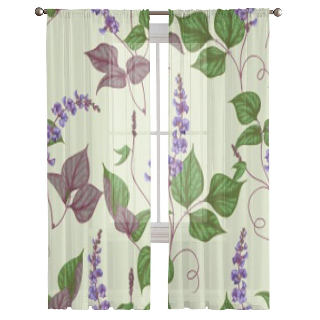Lila dekorative gedrehte Bohnen Chiffon transparente Vorhänge für Wohnzimmer Schlafzimmer Küche Dekoration Fenster Voiles Tüll Vorhang