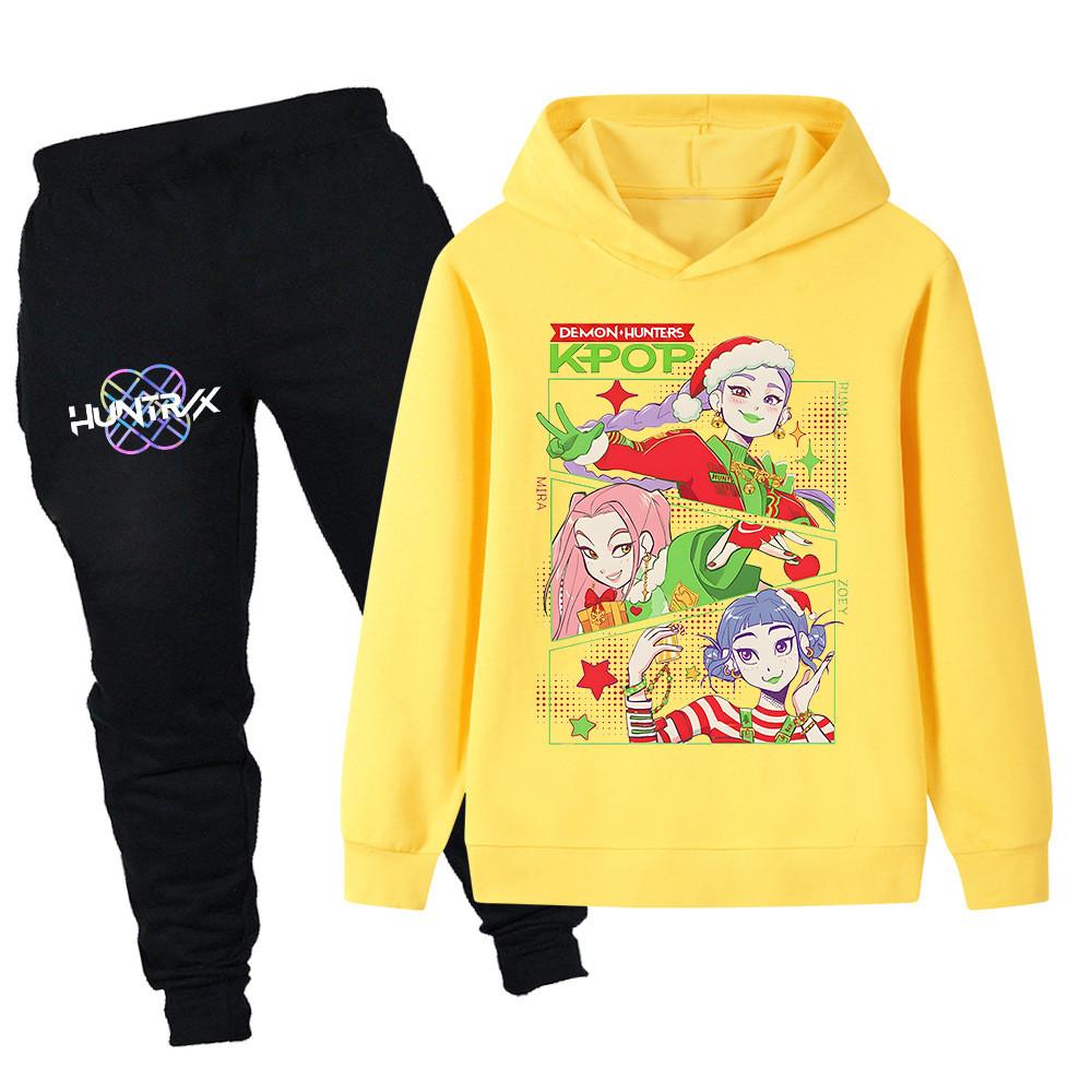 PB1263 Kinder Jungen Mädchen Kpop Mira Zoey Rumi Weihnachts-Print Langarm Kapuzenpullover Hose Hosen Kleidung Sets