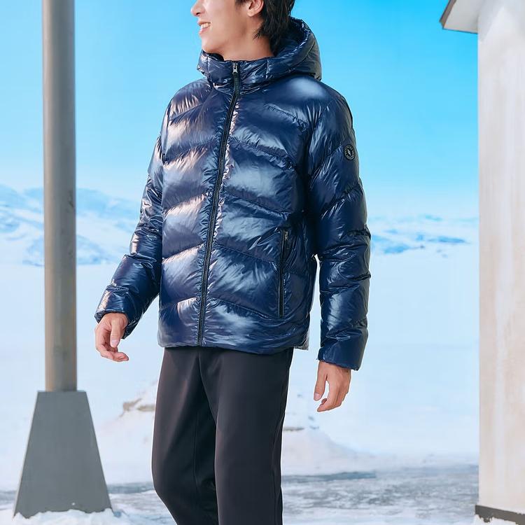 Skechers Diamond Series Solid Color Short Hooded Quilted Down Jacket Men Jackets Dark-Blue Black L423M166-0029