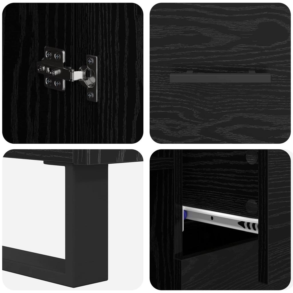 Highboard Set of 2 Black Oak Effect 69.5 x 34 x 180 cm