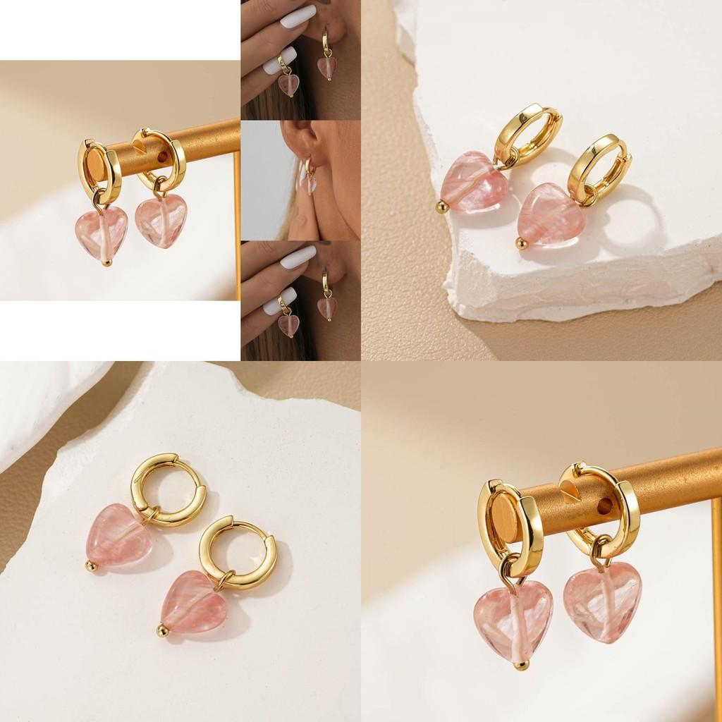Stylish Pink Heart Drop Earrings For Women Fashionable Romantic Jewelry