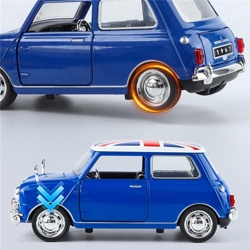 1:32 Morris Mini Cooper S Alloy Classic Sports Car Model Diecast Metal Track Racing Car Vehicles Model Sound Light Kids Toy Gift