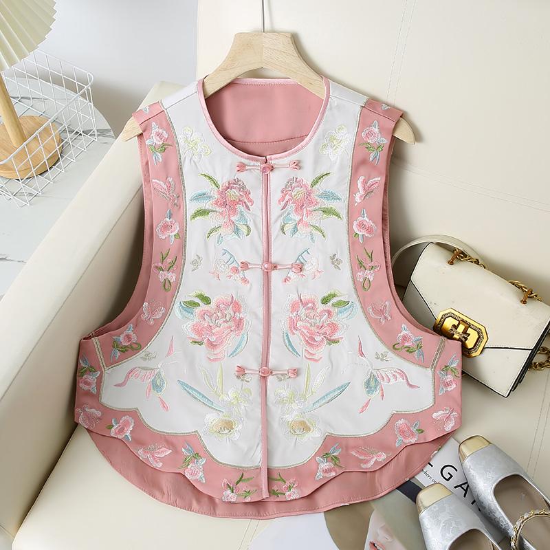 

Women s Retro Chinese Embroidered Cape Vest 3XL 140-160cm розовый