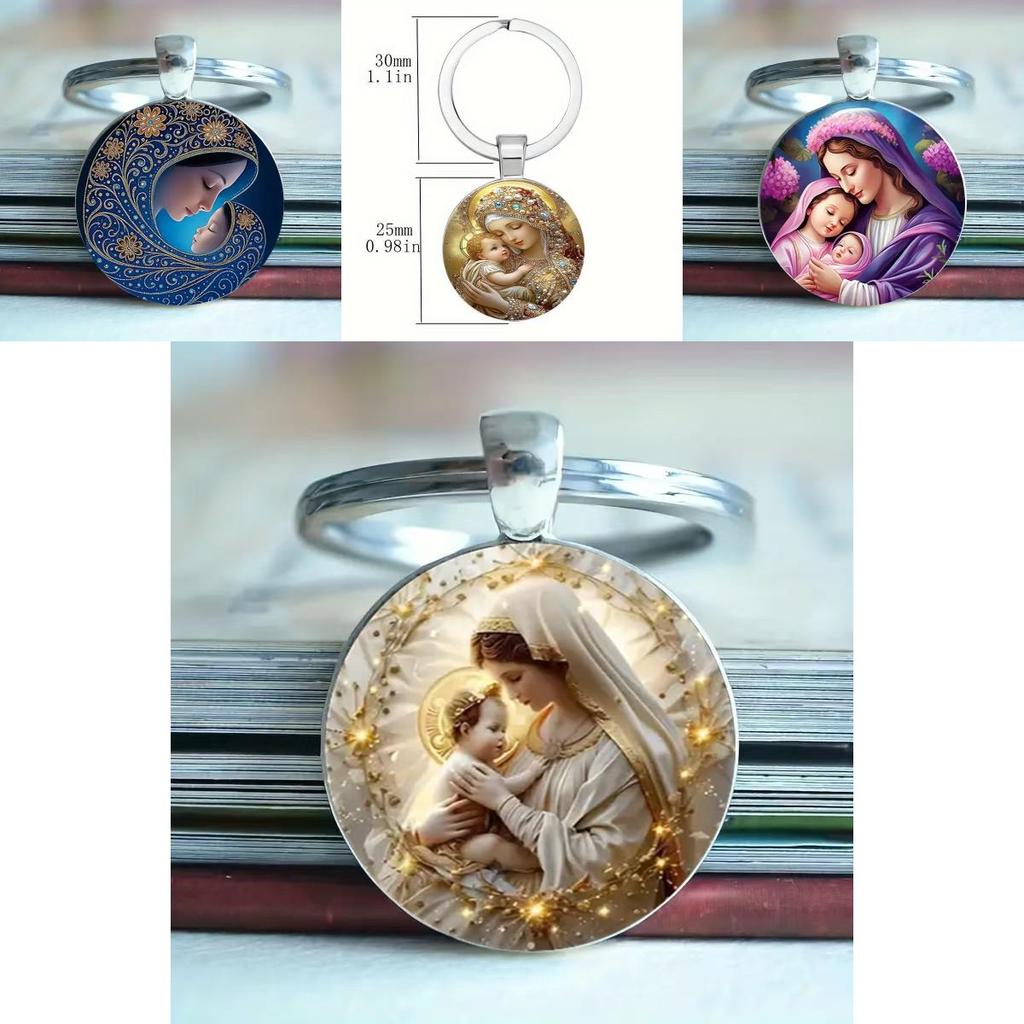 Blessed Virgin Mary Aluminum Round Keychain Gift For Religious Jewelry Collectors