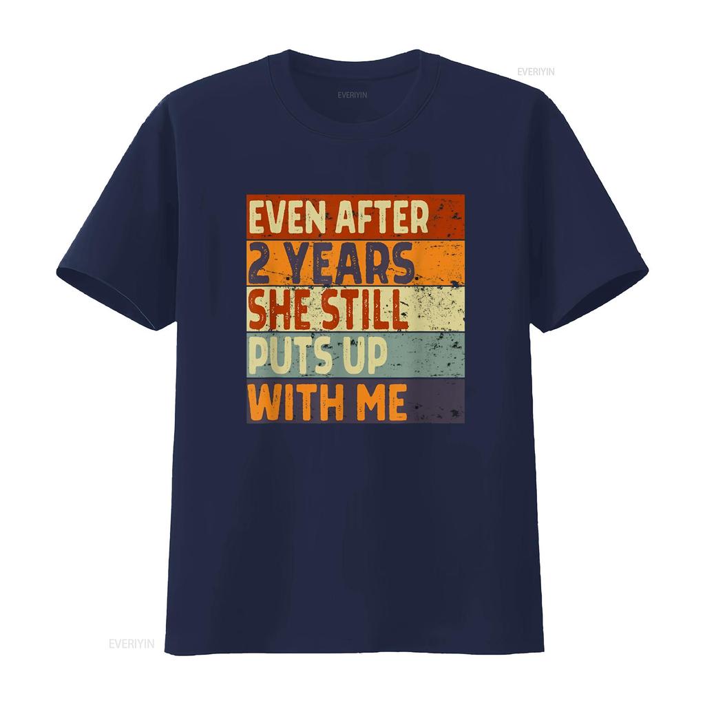 Mens Funny 2 Years Marriage Wedding Anniversary for Him T Shirt Vintage Washed Streetwear Breathable Casual