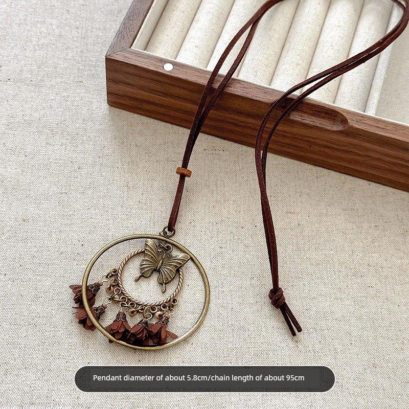 Bohemia Style Butterfly Long Tassel Necklace Fancy Light Luxury Minority Sweater Chain Vintage Necklace Ornament