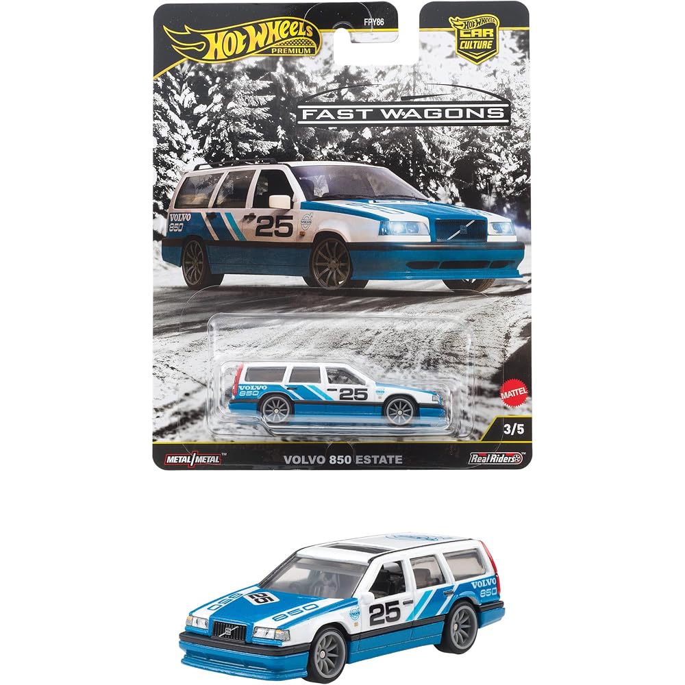 Hot Wheels Car Culture Fast Wagon Volvo 850 Estate Toy Vehicle Miniature for Ages 3 and Up Blue