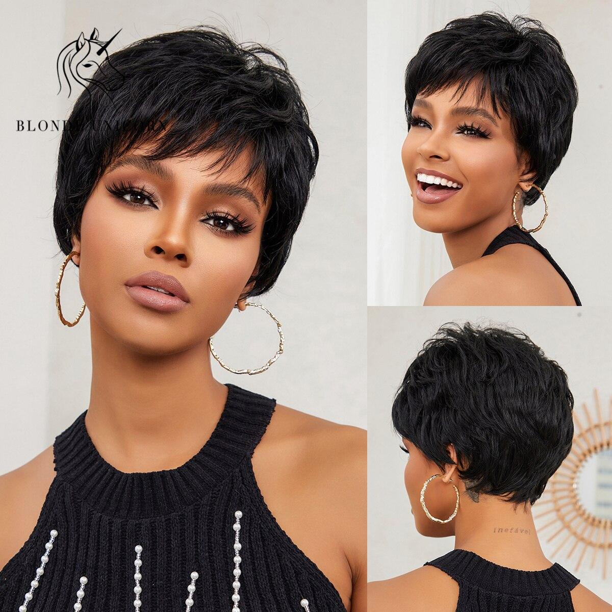 

Блондинка-единорог, парик Blcak, короткий парик Боб, синтетические натуральные волосы с стрижкой пикси, парики для ежедневного использования для вечеринок для женщин, термостойкое волокно
