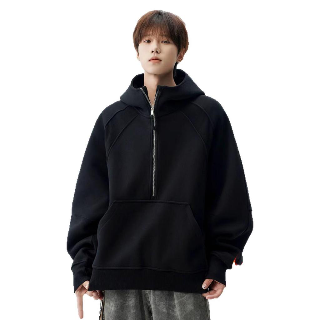 Men's Heavyweight High Street Half-Zip Hoodie - Autumn/Winter Casual Loose Fit Sweatshirt