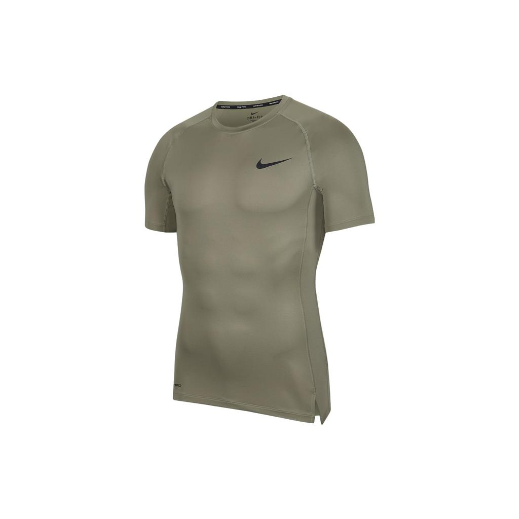 Nike Jednobarevné prodyšné tričko s krátkým rukávem a raglánovými rukávy s kulatým výstřihem Pánské topy Světle armádně zelená Černá BV5632-320