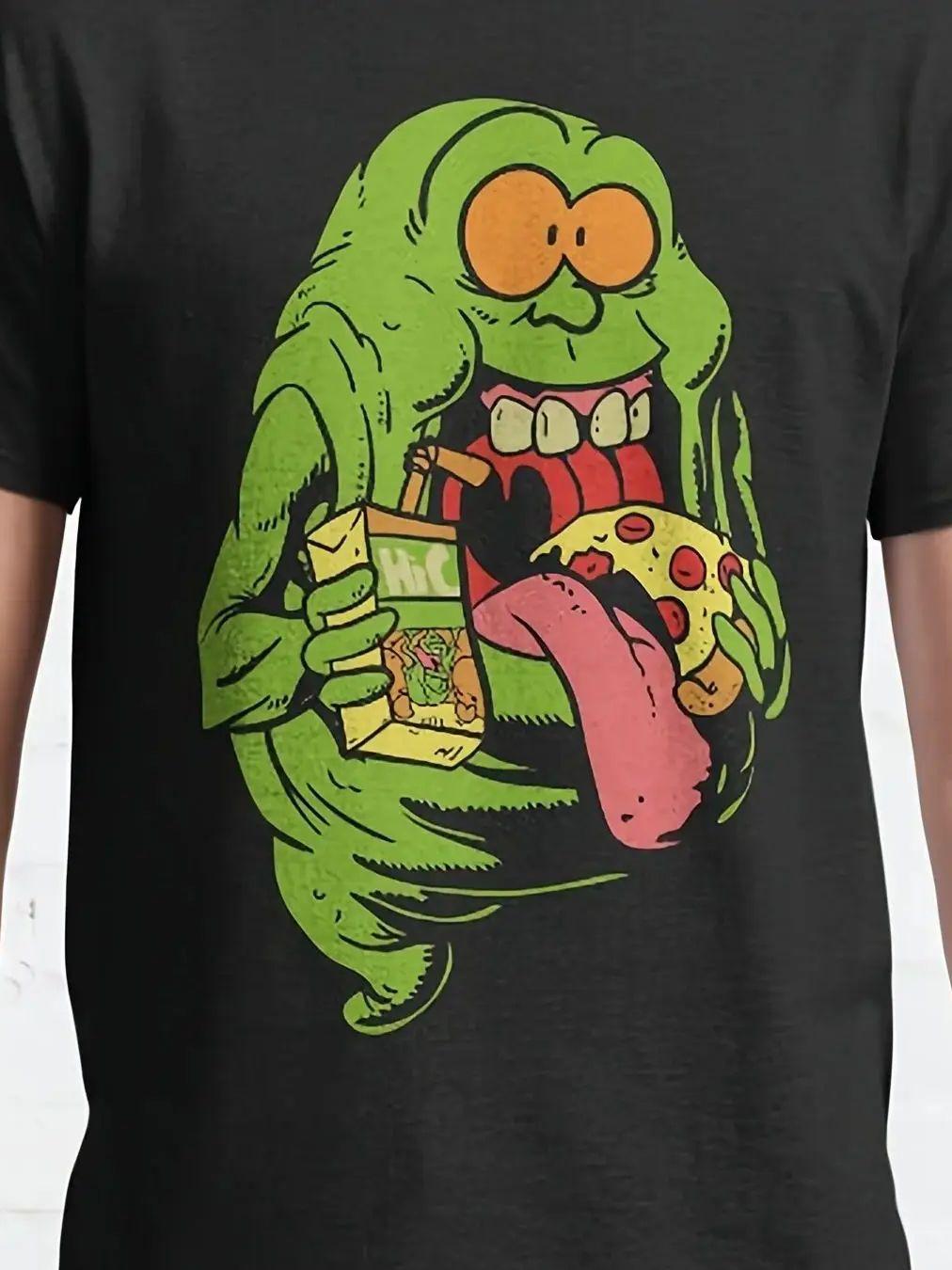 Ghostbusters 100 Cotton Crewneck TShirt with Playful Slimer Pizza Graphic TShirt for Men and Women LWF 180g S