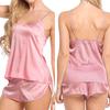 Top cu bretele spaghetti pentru femei, pijama din satin, confortabil, culoare uni, casual, îmbrăcăminte de noapte, set de vară cu pantaloni scurți, îmbrăcăminte de noapte, îmbrăcăminte de dormit, 2 piese/set