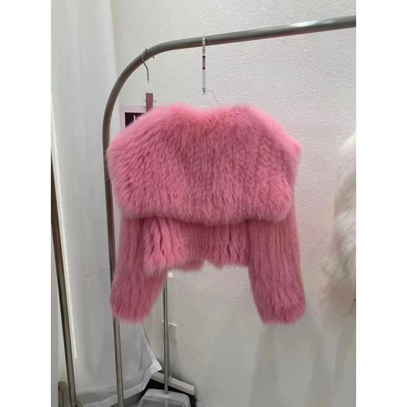 

Куртка из искусственного лисьего меха женская осенне-зимняя новая с темно-синим воротником, меховая, тканая, короткая, пушистая и тонкая S