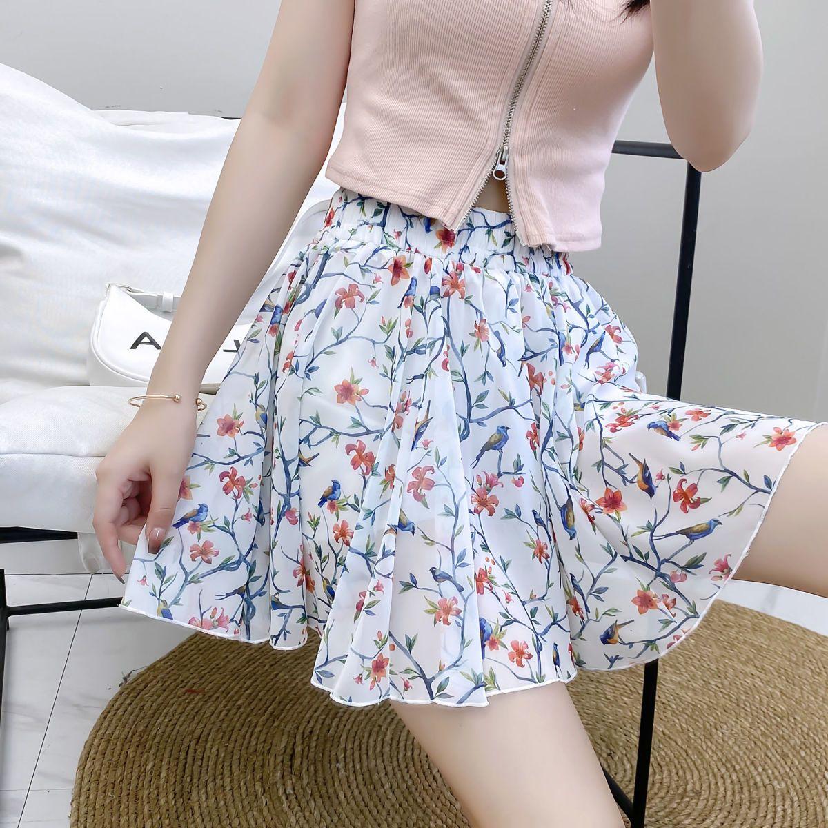 

Летняя универсальная шифоновая юбка с цветочным принтом, женская милая и свежая эластичная тонкая юбка трапециевидной формы с высокой талией и половиной тела L