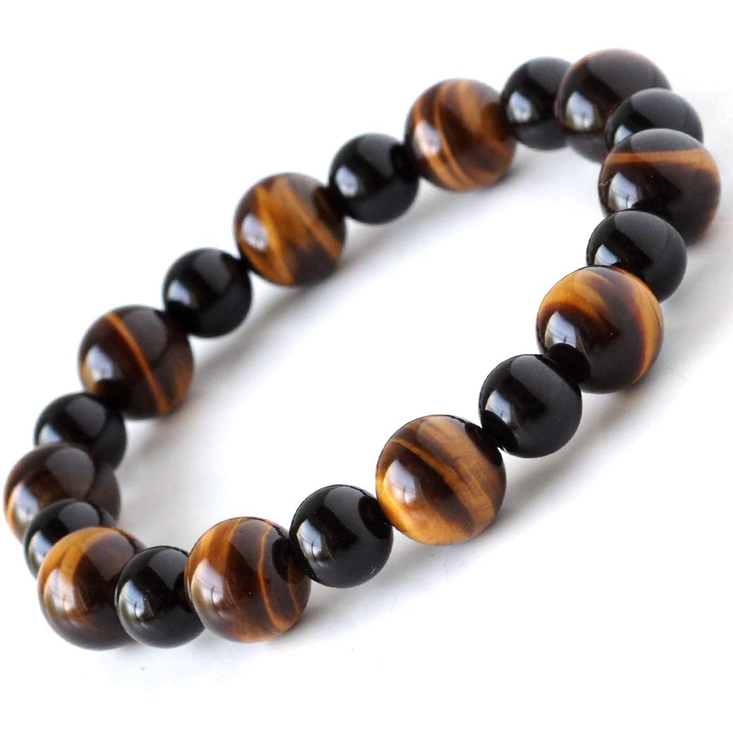 

Power Stone Natural Stone Bracelet AAA Tiger Eye Onyx Accessory Inner Diameter [GOLD STONE] Men s Approx. 17.5cm чорний