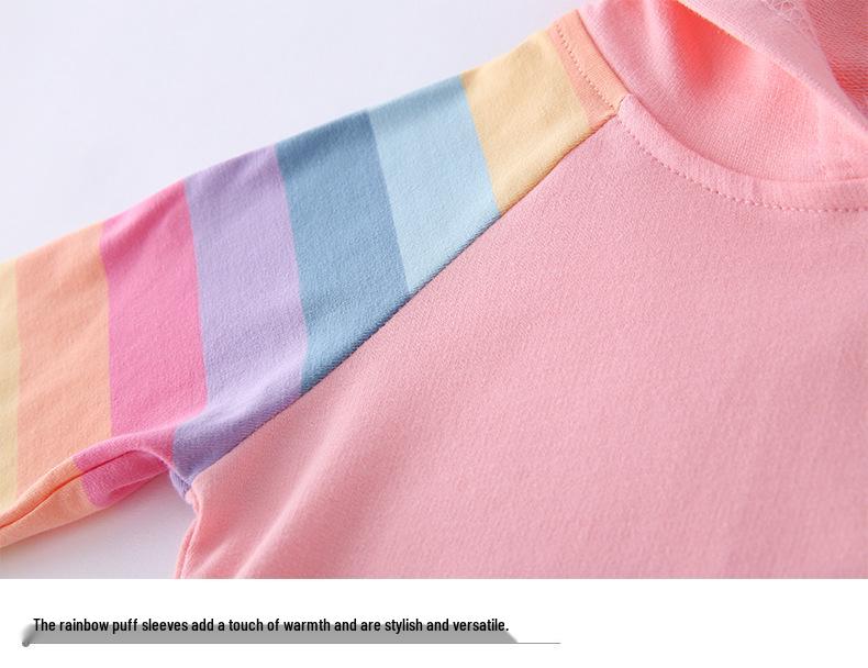Spring & Autumn Ruffle Cartoon Rainbow Hooded Long Sleeve Princess Dress for Girls