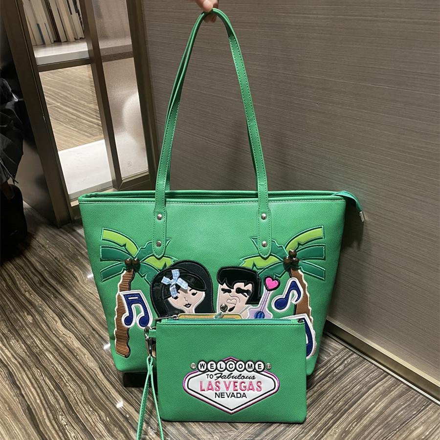 

Women S Bag Contrasting Color Splicing Embroidery Shoulder Bag Versatile Large-Capacity Tote Bag Travel Vacation Bag зелений