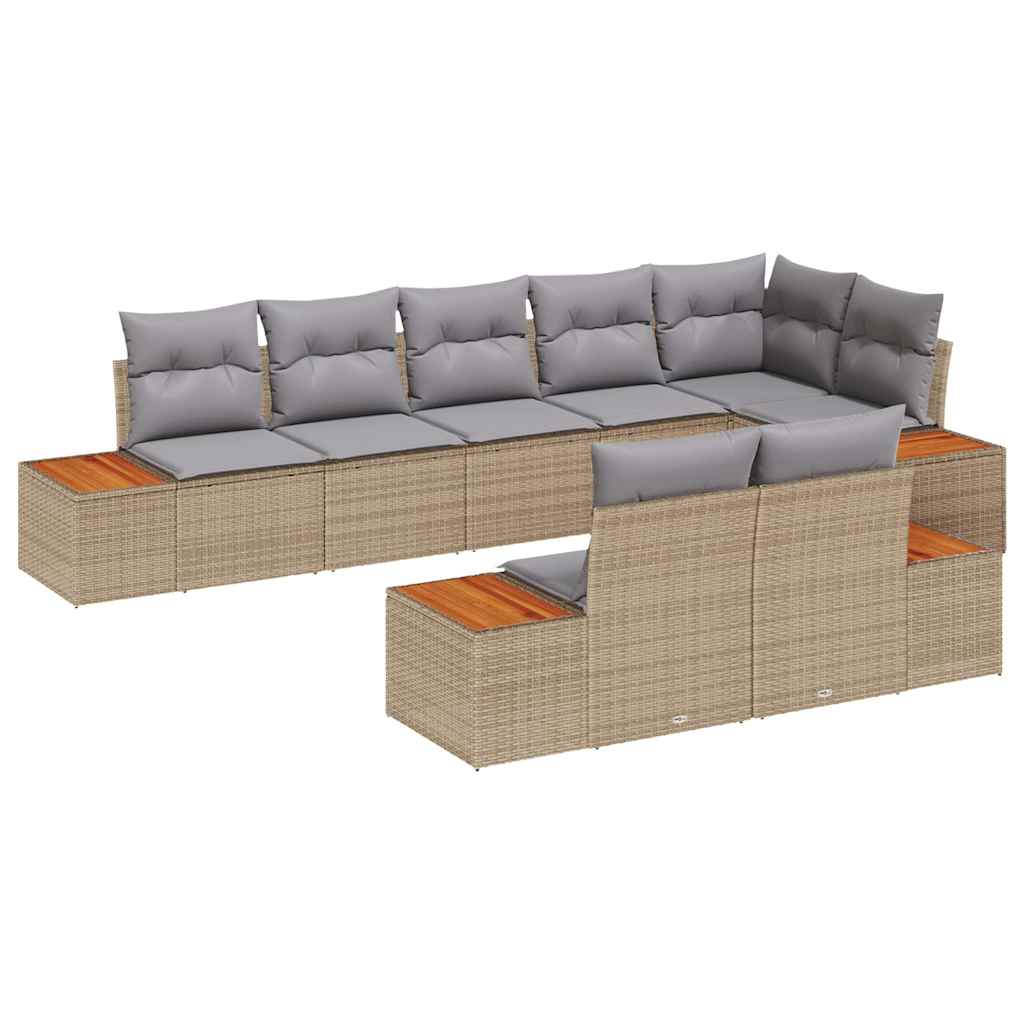 8 Piece Beige Garden Sofa Set with Cushions