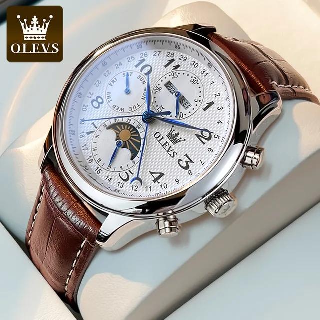 OLEVS 6667 Original Mode Herrenuhren Manuell Mechanisch Automatisches Uhrwerk Antiker Lederarmband Edelstahlarmband Uhr