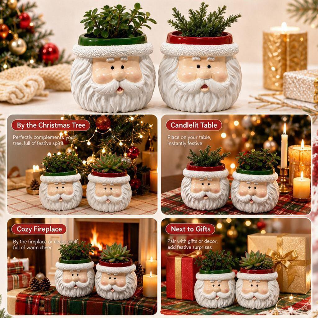 Christmas Santa Claus Face Mini Resin Planter Festive Holiday Succulent Pot Desktop Decor Gift