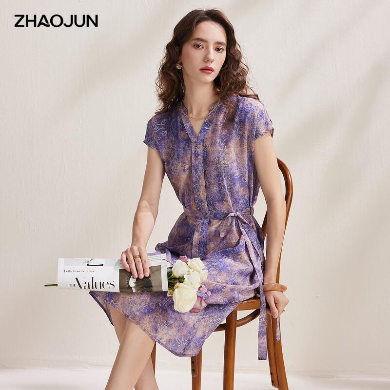 Zhaojun 2026 Women s Mulberry Silk Short-Sleeve Dress L