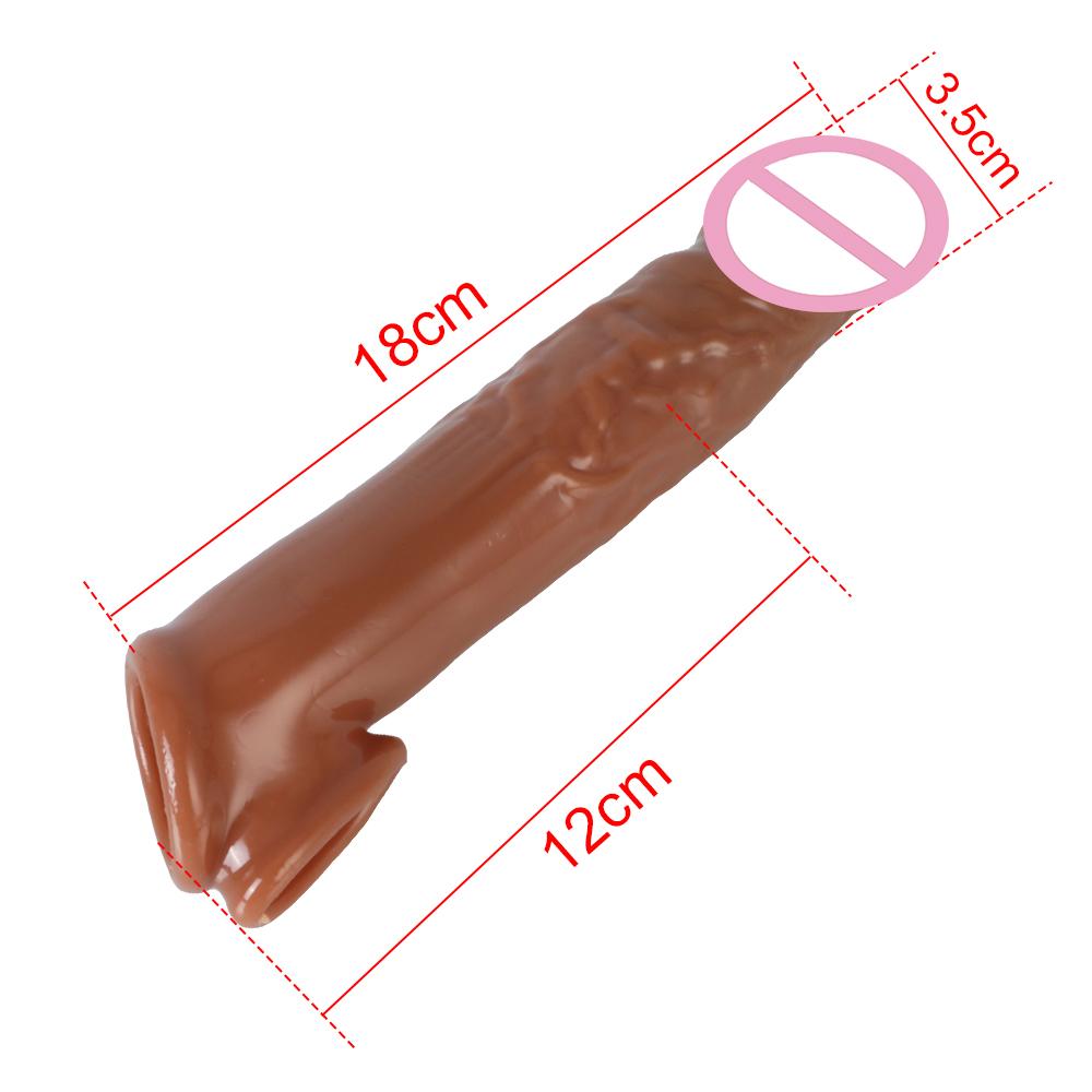 Sexuální hračky pro muže na zvětšování penisu pro muže Oddálení ejakulace pro muže Realistický kondom na penis 18cm Prodlužovač rukávů na penis