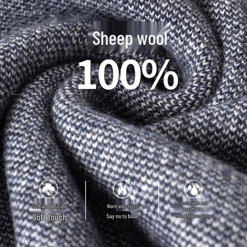 Hengyuanxiang Men's 100% Wool Colorblock Round Neck Knit Sweater