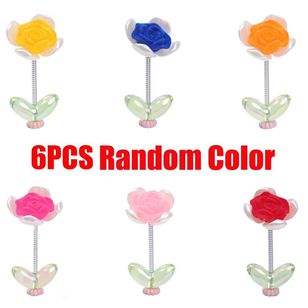 Mini Car Ornaments Car Center Console Spring Shaking Head Rose Decoration Pendant with Double-sided Adhesive Tape Healing Series
